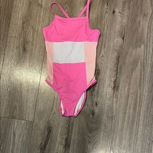 Hanna Andersson Pink and White Kids Swim One Piece